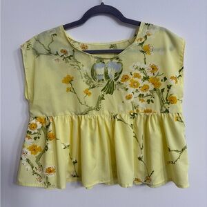 Vintage Handmade Floral Yellow Blouse with Birds
